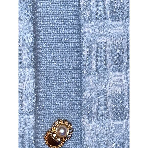 Textured Cardigan Sweater Gold Pearl Buttons Size L (320) - Picture 5 of 10